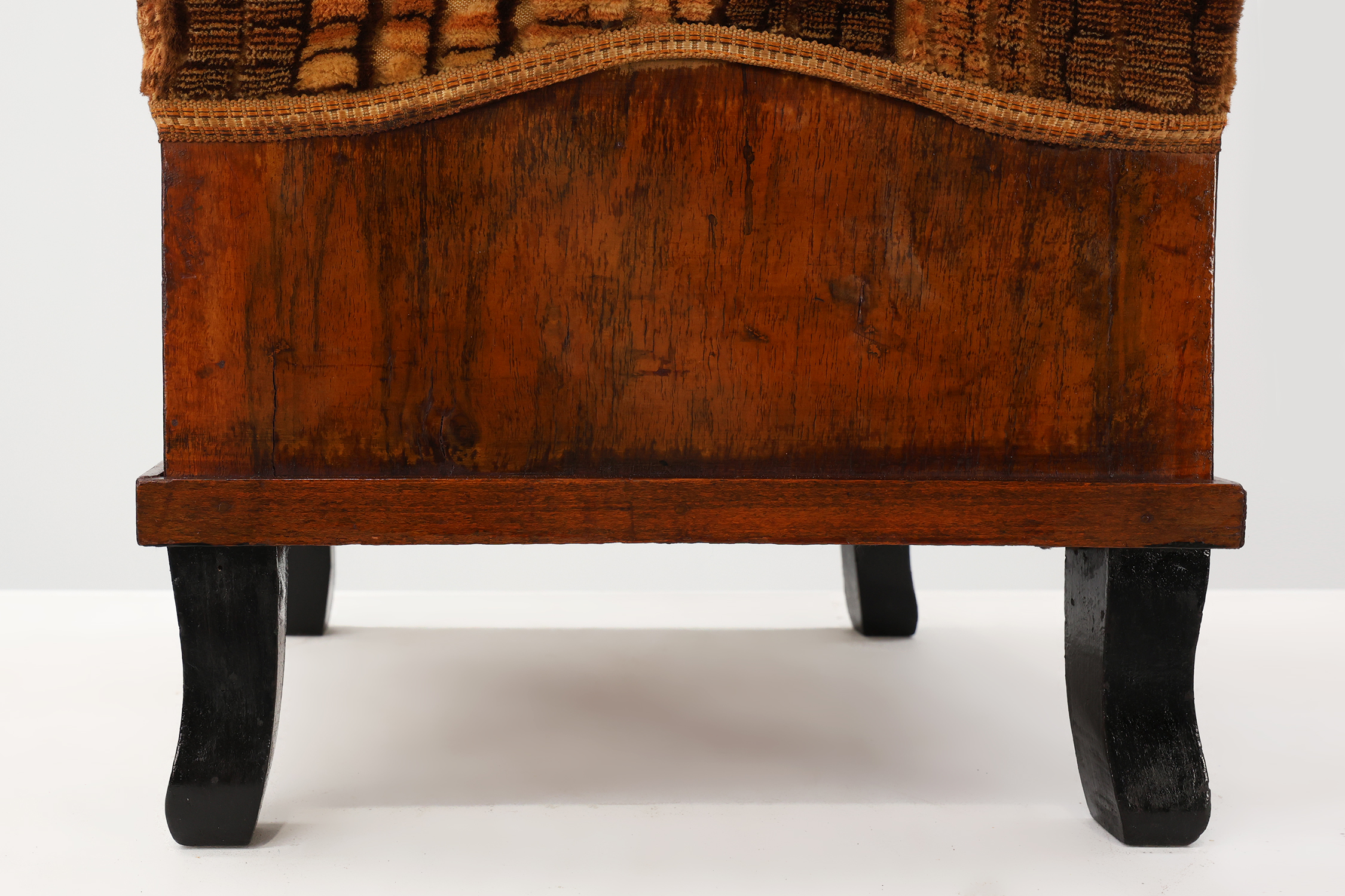 Pair Art Deco walnut stools with original velvet upholstery, Italy 1920sthumbnail